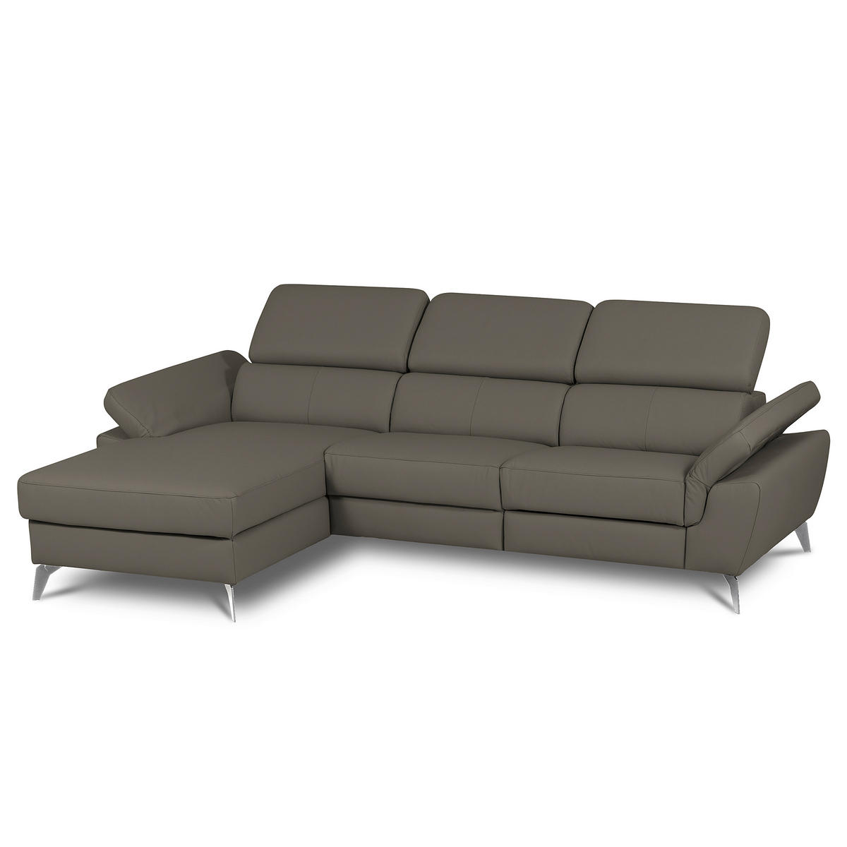 ECKSOFA Schlammfarben Echtleder Lederlook Bettkasten, Schlaffunktion, Rücken echt, Armteilverstellung, Kopfteilverstellung  - Chromfarben/Schlammfarben, Design, Leder/Textil (179/252cm) - Livetastic