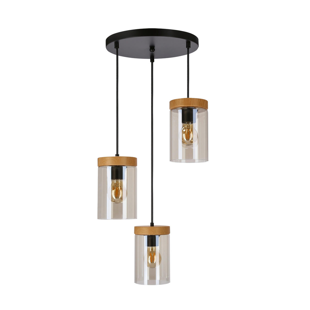 PENDELLEUCHTE 35/35/114 cm  - Eichefarben/Schwarz, KONVENTIONELL, Glas/Metall (35/35/114cm)
