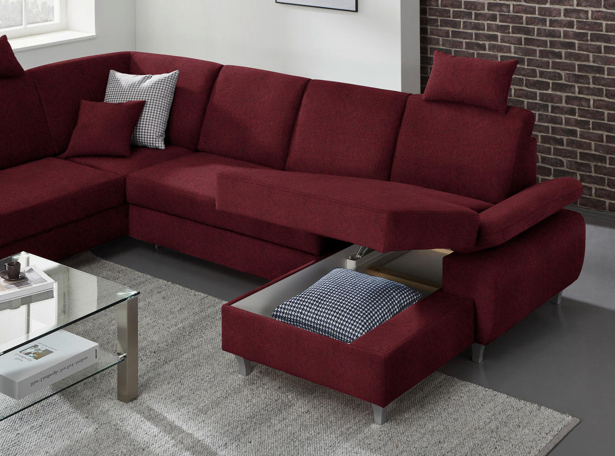 WOHNLANDSCHAFT in Webstoff Rot  - Silberfarben/Rot, Konventionell, Holz/Textil (186/322/167cm) - Cantus