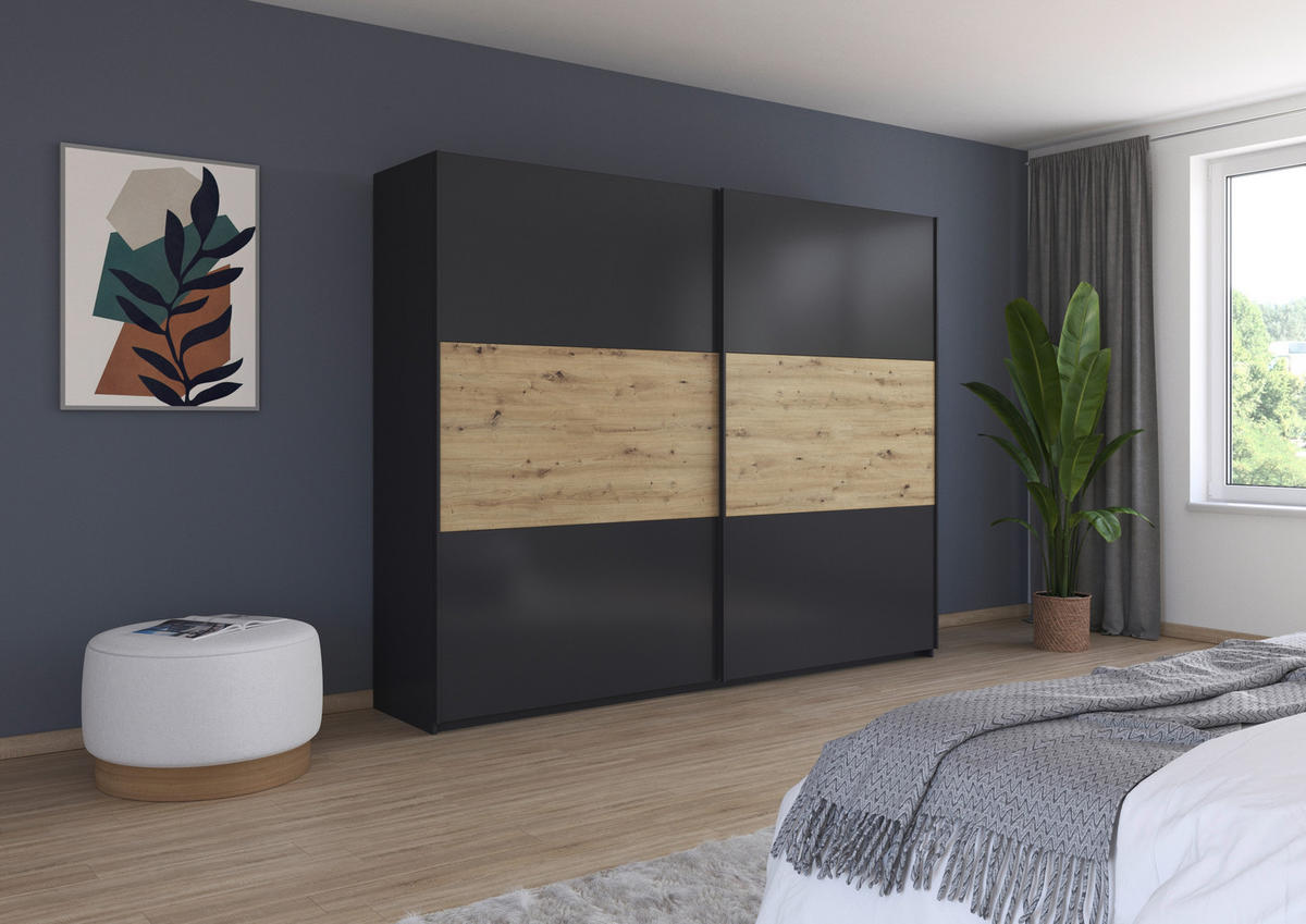 SCHWEBETÜRENSCHRANK  in Grau, Eiche Artisan  - Eiche Artisan/Grau, MODERN, Holzwerkstoff/Metall (261/210/54cm) - Rauch Möbel