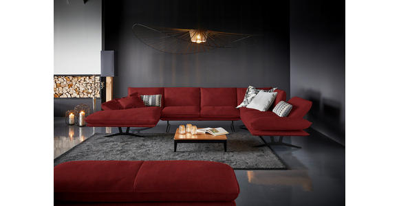 WOHNLANDSCHAFT in Echtleder Rot - Rot/Schwarz, Natur, Leder/Metall (155/359/217cm) - Dieter Knoll
