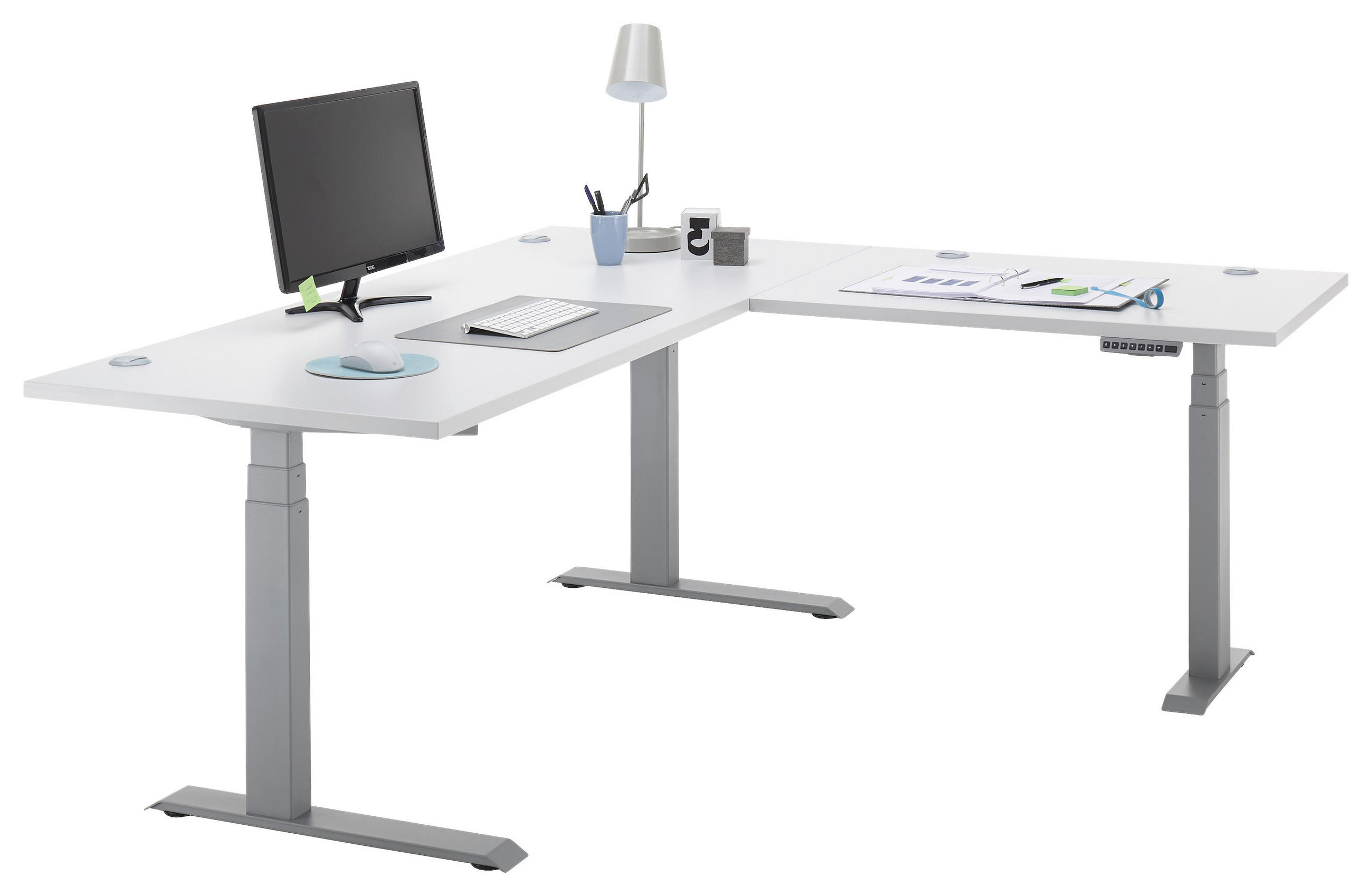 ROHOVÝ PÍSACÍ STÔL, sivá, svetlosivá, 185/177/64-129 cm - sivá/svetlosivá, Design, kov/kompozitné drevo (185/177/64-129cm) - Livetastic