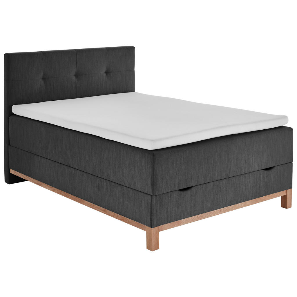Thumbnail - Livetastic Boxbett, Anthrazit, Textil, Eiche, massiv, H3, Höhe ca. 25 cm, 120x200 cm, Bettkasten, gepolstertes Kopfteil,...
