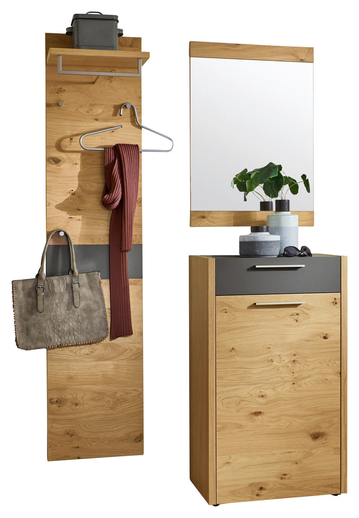 GARDEROBE 3-teilig 115/195/37 cm  - Eichefarben/Grau, Design, Glas/Holz (115/195/37cm)