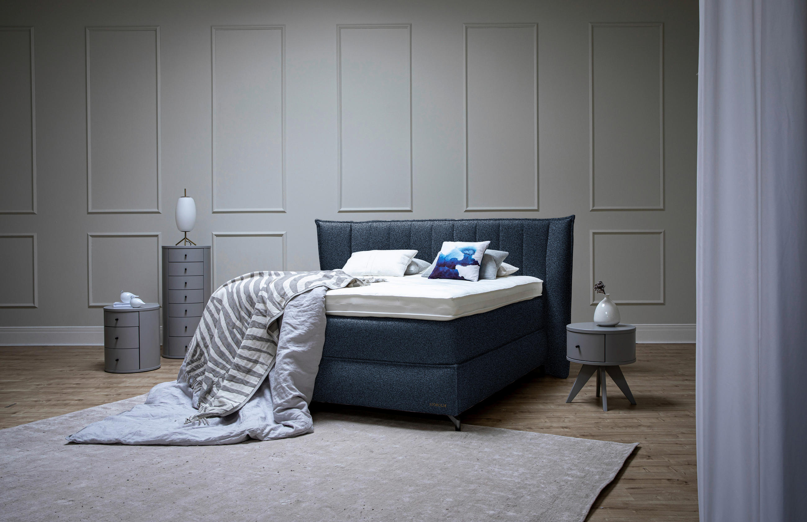 BOXSPRINGBETT 180/200 cm  in Blau  - Blau/Schwarz, KONVENTIONELL, Holz/Textil (180/200cm) - Sjöholm