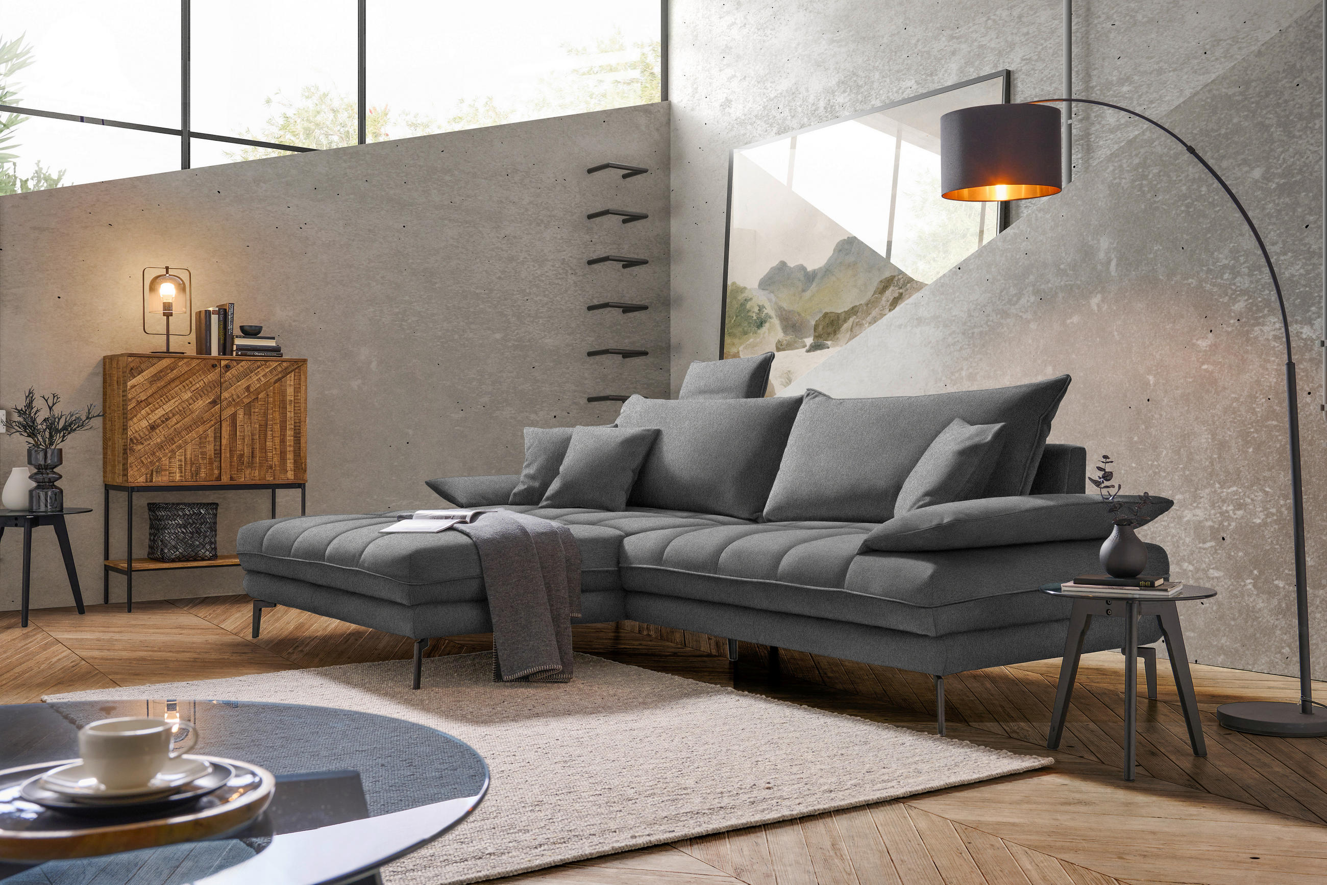 ECKSOFA in Webstoff Graubraun  176/292 cm  - Graubraun/Schwarz, MODERN, Textil/Metall (176/292cm) - Carryhome