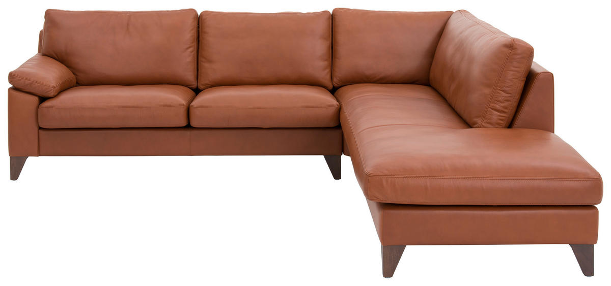 ECKSOFA  in Echtleder Braun  260/225 cm  - Nussbaumfarben/Braun, Design, Leder/Holz (260/225cm) - Erpo