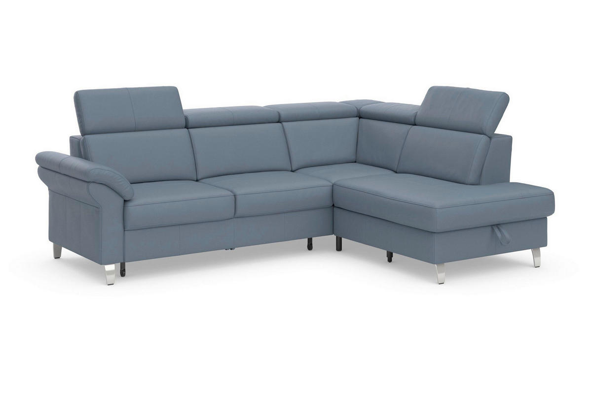 ROHOVÁ SEDAČKA, kůže, šedomodrá - šedomodrá/barvy chromu, Basics, kov/kůže (245/194cm) - Sit & More