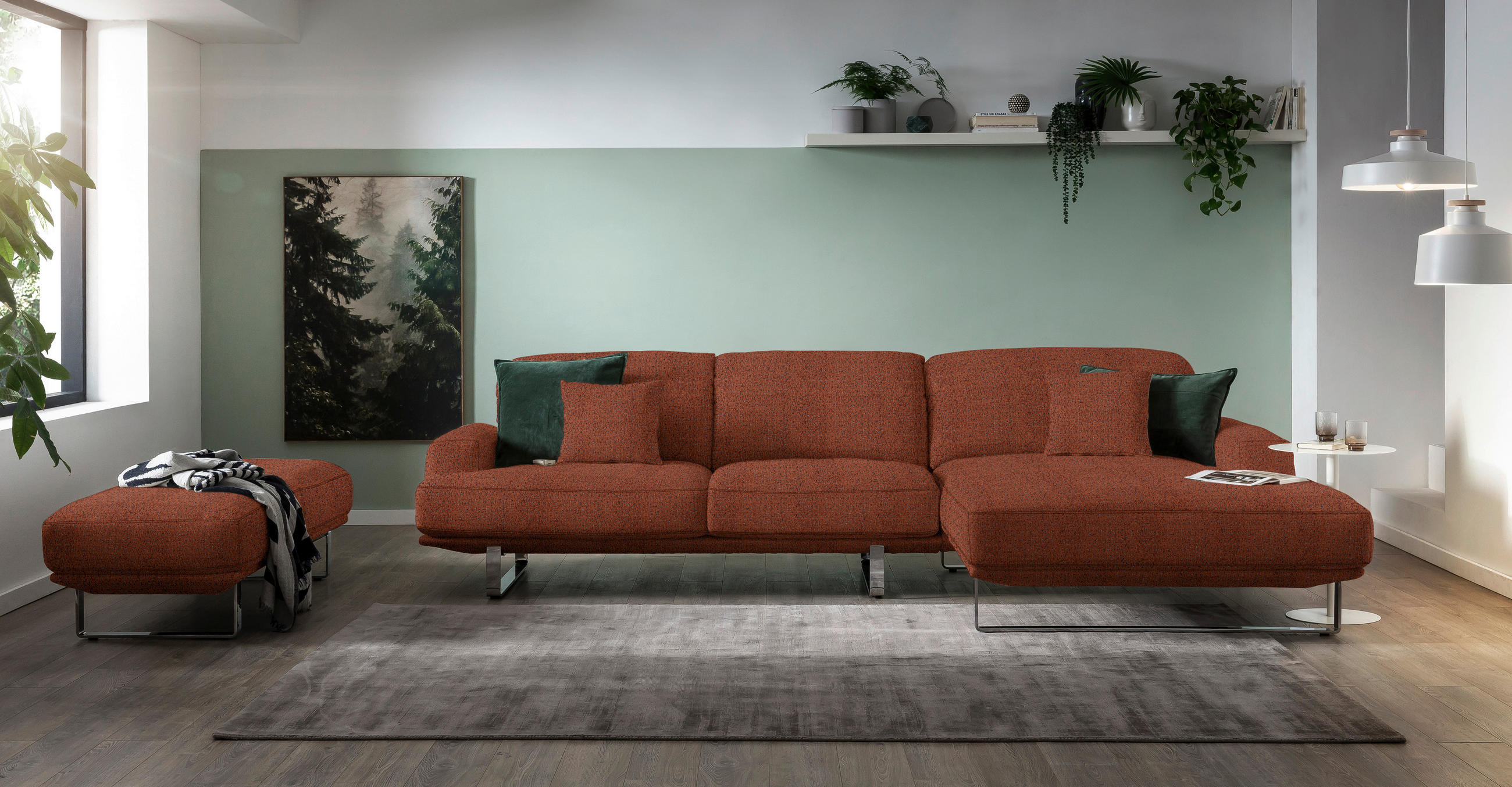 ECKSOFA in Webstoff Rostfarben  - Rostfarben, Design, Textil/Metall (304/184cm) - Dieter Knoll