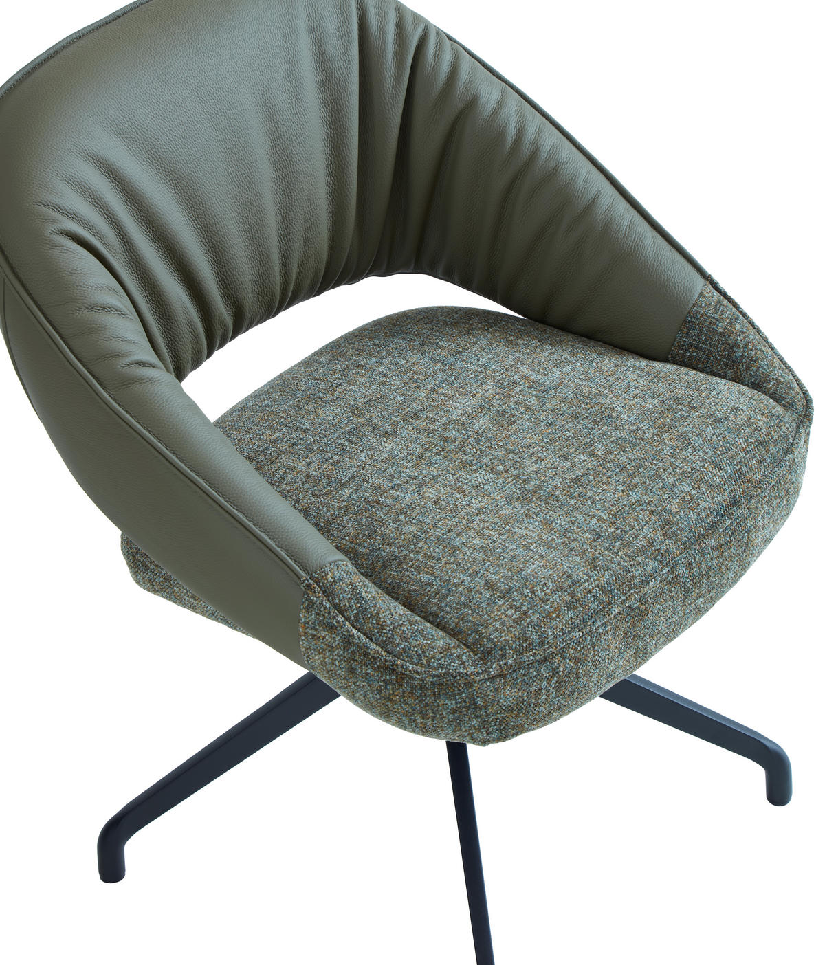 ARMLEHNSTUHL  Sitzfläche 360° drehbar, automatische Rückholfunktion Leinenoptik Echtleder  Grün, Schwarz  - Schwarz/Grün, Design, Leder/Textil (60/81/63.5cm) - Dieter Knoll