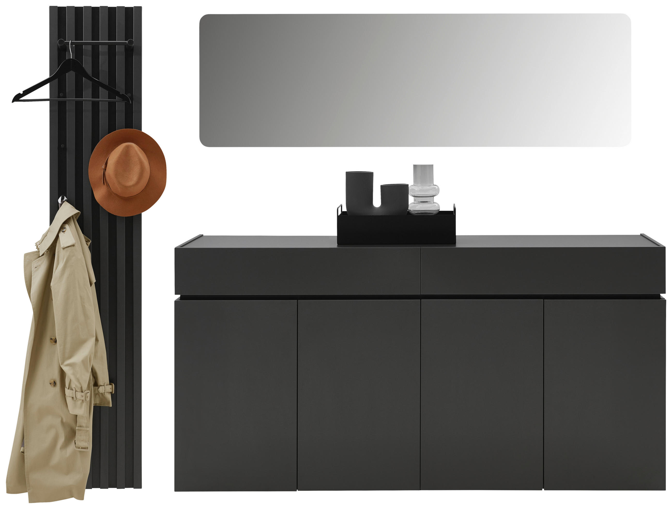 GARDEROBE 3-teilig  in 225/199/40 cm  - Graphitfarben, Design, Holzwerkstoff (225/199/40cm) - Voleo