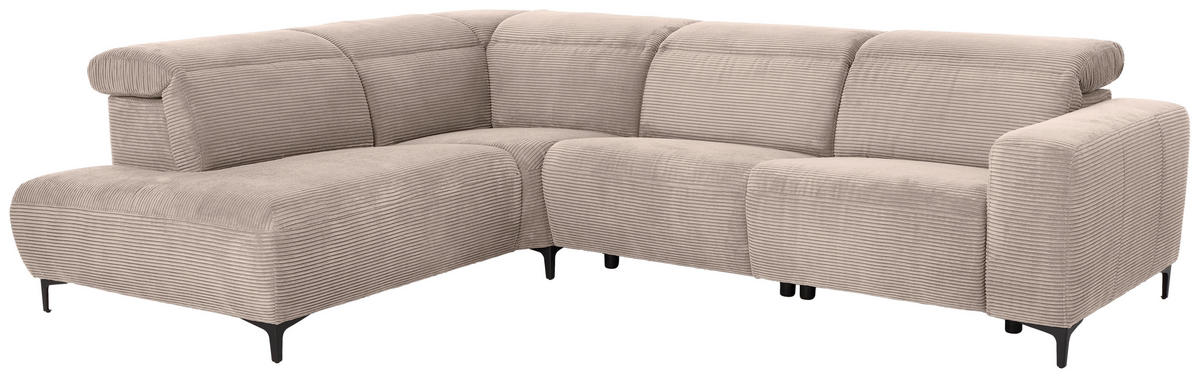 ECKSOFA in Cord Taupe  - Taupe/Schwarz, Design, Textil (223/290cm) - Pure Home Lifestyle