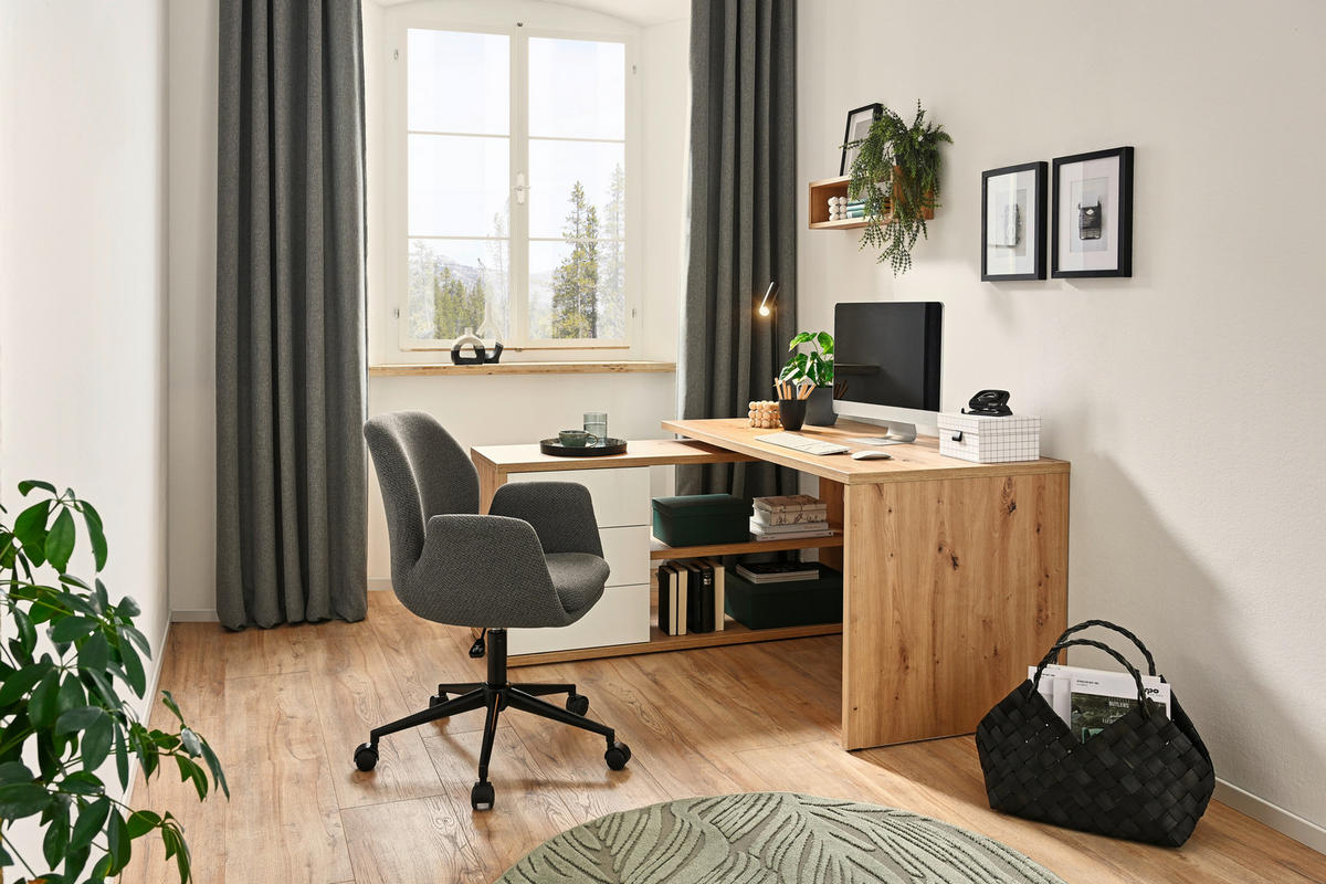 ECKSCHREIBTISCH 139/139/72 cm Eiche Artisan, Weiss Hochglanz  - Weiss Hochglanz/Eiche Artisan, Design, Holzwerkstoff (139/139/72cm) - Stylife