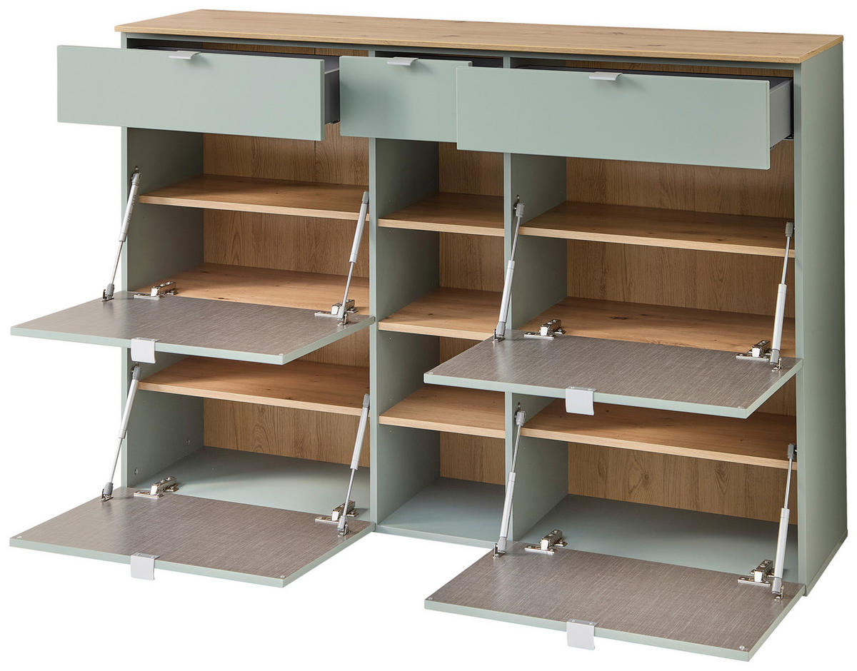 GARDEROBE 3-teilig  in 208/202/38 cm  - Salbeigrün/Eiche Artisan, Design, Glas/Holzwerkstoff (208/202/38cm)