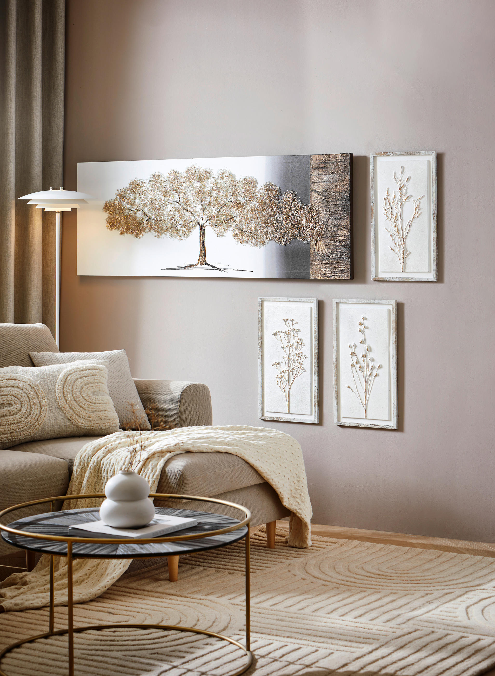 ORIGINALBILD Blumen, Pflanzen 30/55 cm  - Goldfarben/Braun, Trend, Holzwerkstoff/Kunststoff (30/55cm) - Monee