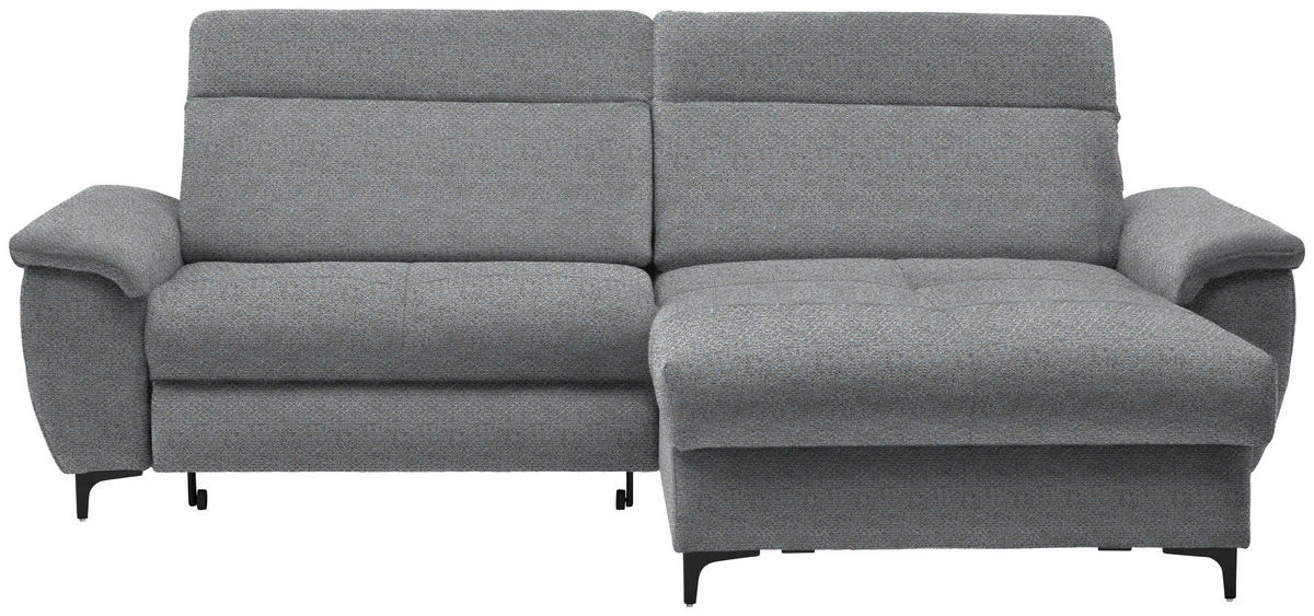 ECKSOFA Blaugrau Chenille  - Blaugrau/Schwarz, Design, Textil/Metall (185/256cm) - Stylife