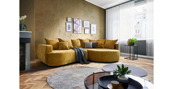 ECKSOFA in Chenille Goldfarben  - Goldfarben/Schwarz, Design, Kunststoff/Textil (307/194cm) - Carryhome