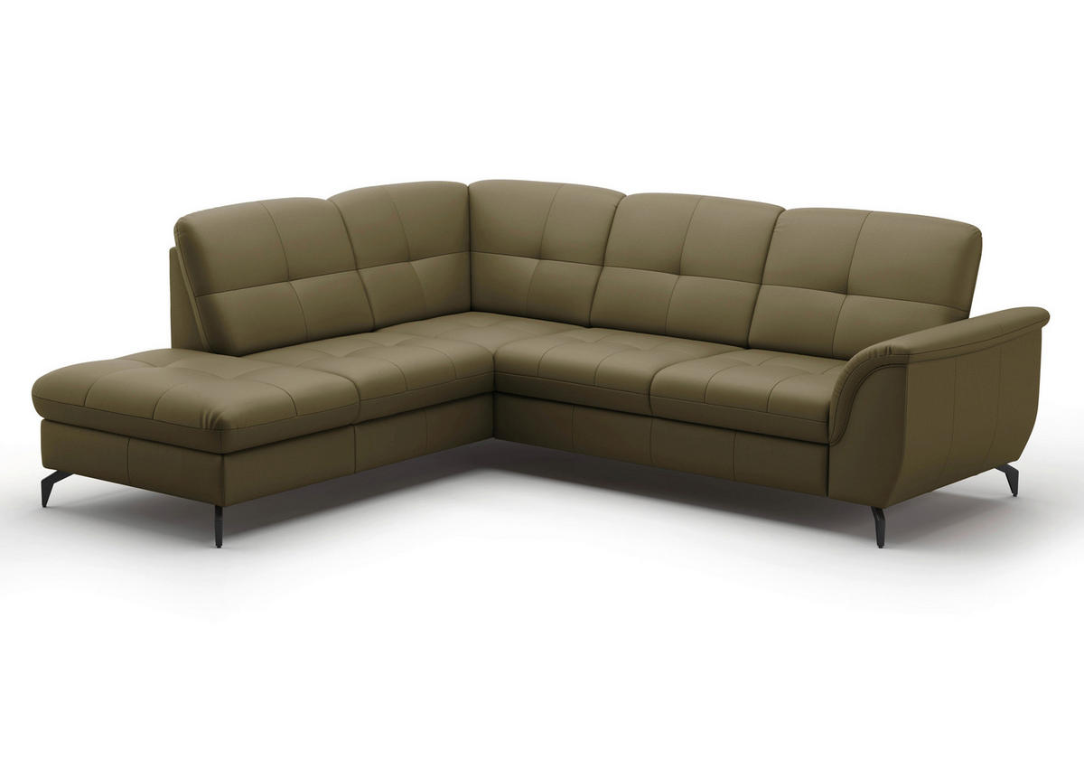 ECKSOFA in Vliesstoff Kombination Echtleder/Stoff Olivgrün  212/244 cm  - Schwarz/Olivgrün, MODERN, Leder/Textil (212/244cm) - Sit & More