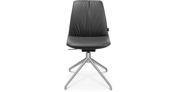 STUHL in Aluminium Echtleder pigmentiert Metall, Leder - Anthrazit/Alufarben, Design, Leder/Metall (46/81,5-84,5/55cm) - Johann Jakob