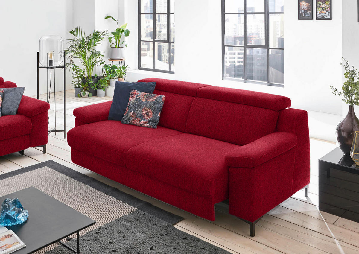 3-SITZER-SOFA in Chenille Rot  - Rot/Schwarz, Design, Textil/Metall (230/104/104cm) - Valdera
