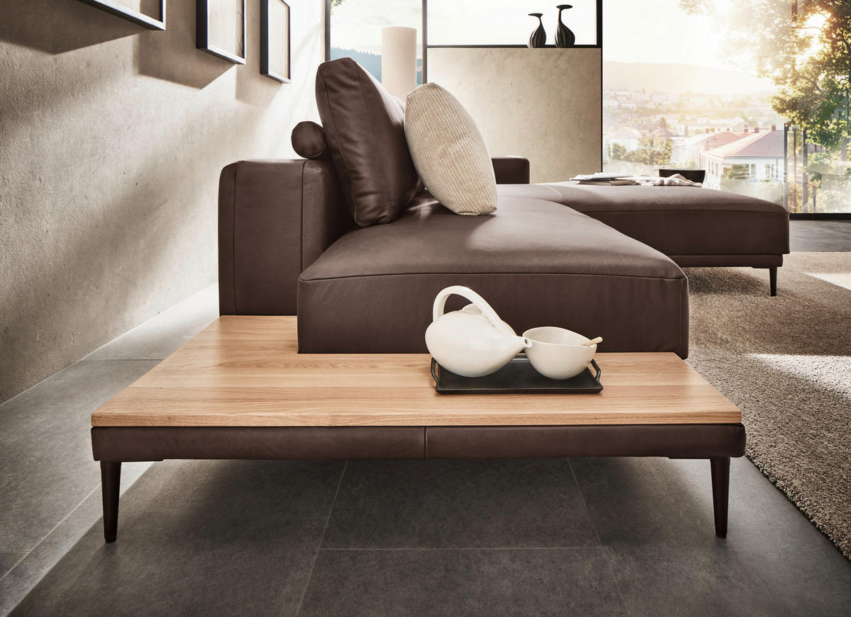ECKSOFA in Echtleder Dunkelbraun  - Dunkelbraun/Schwarz, Design, Leder/Metall (304/201cm) - Emilio Belluti