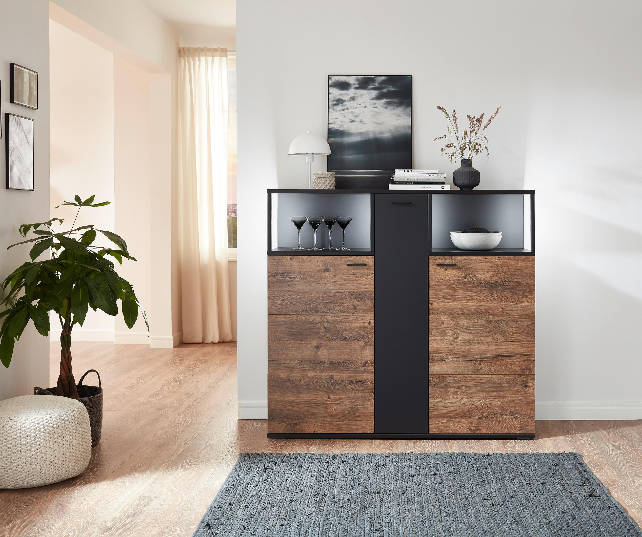 HIGHBOARD  in 150/140/44 cm  - Dunkelgrau/Eichefarben, KONVENTIONELL, Holzwerkstoff/Kunststoff (150/140/44cm) - Cantus