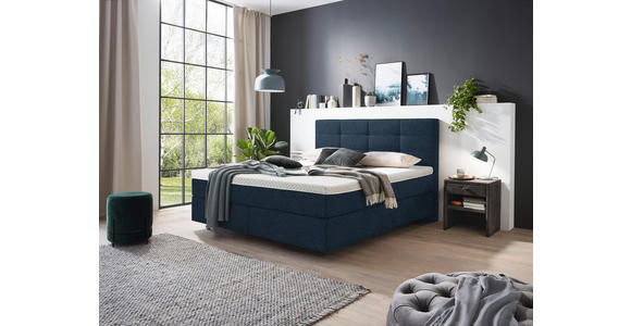 BOXSPRINGBETT 160/200 cm  in Blau  - Chromfarben/Blau, KONVENTIONELL, Kunststoff/Textil (160/200cm) - Voleo