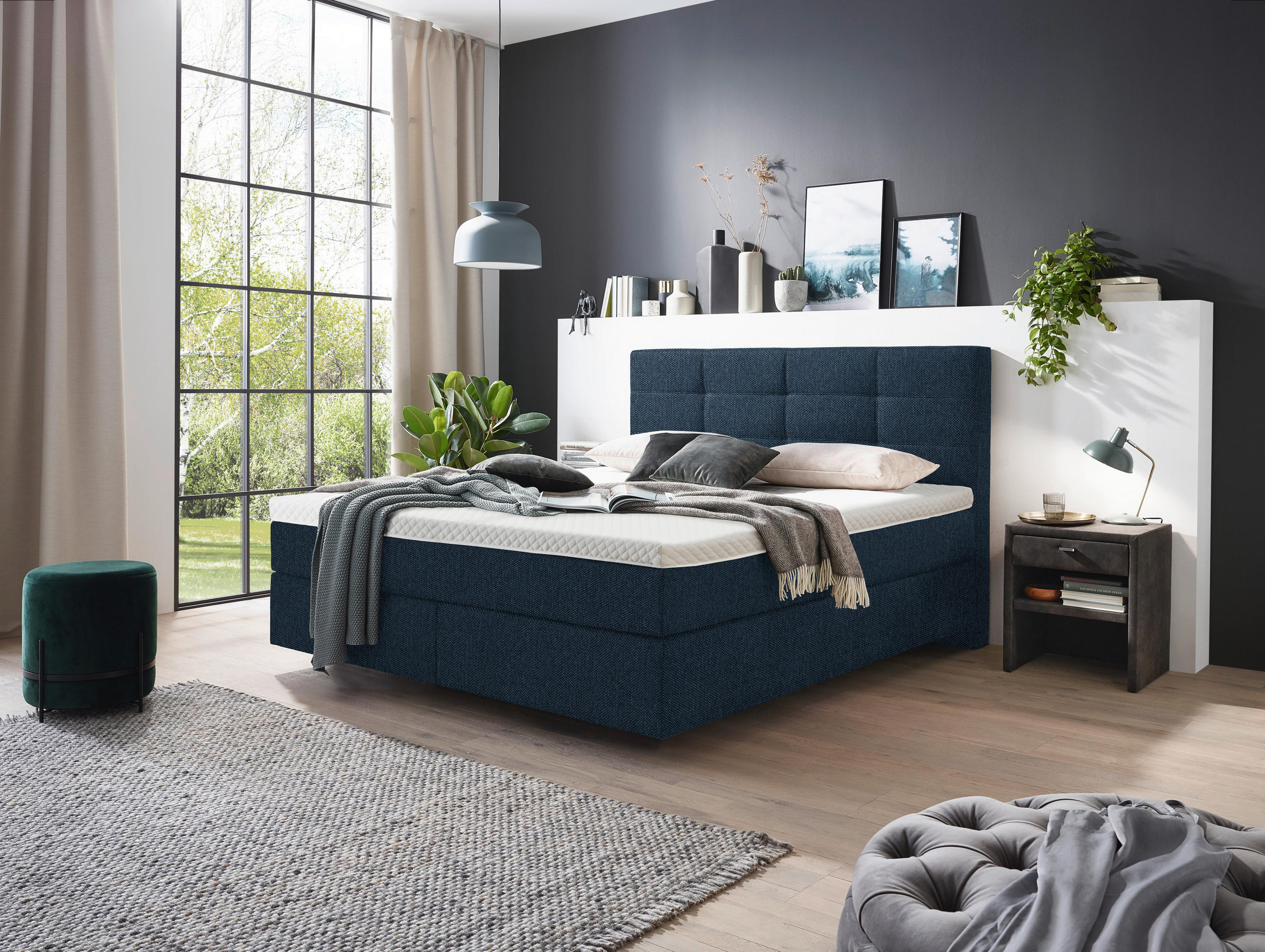 BOXSPRINGBETT 180/200 cm  in Blau  - Chromfarben/Blau, KONVENTIONELL, Kunststoff/Textil (180/200cm) - Voleo