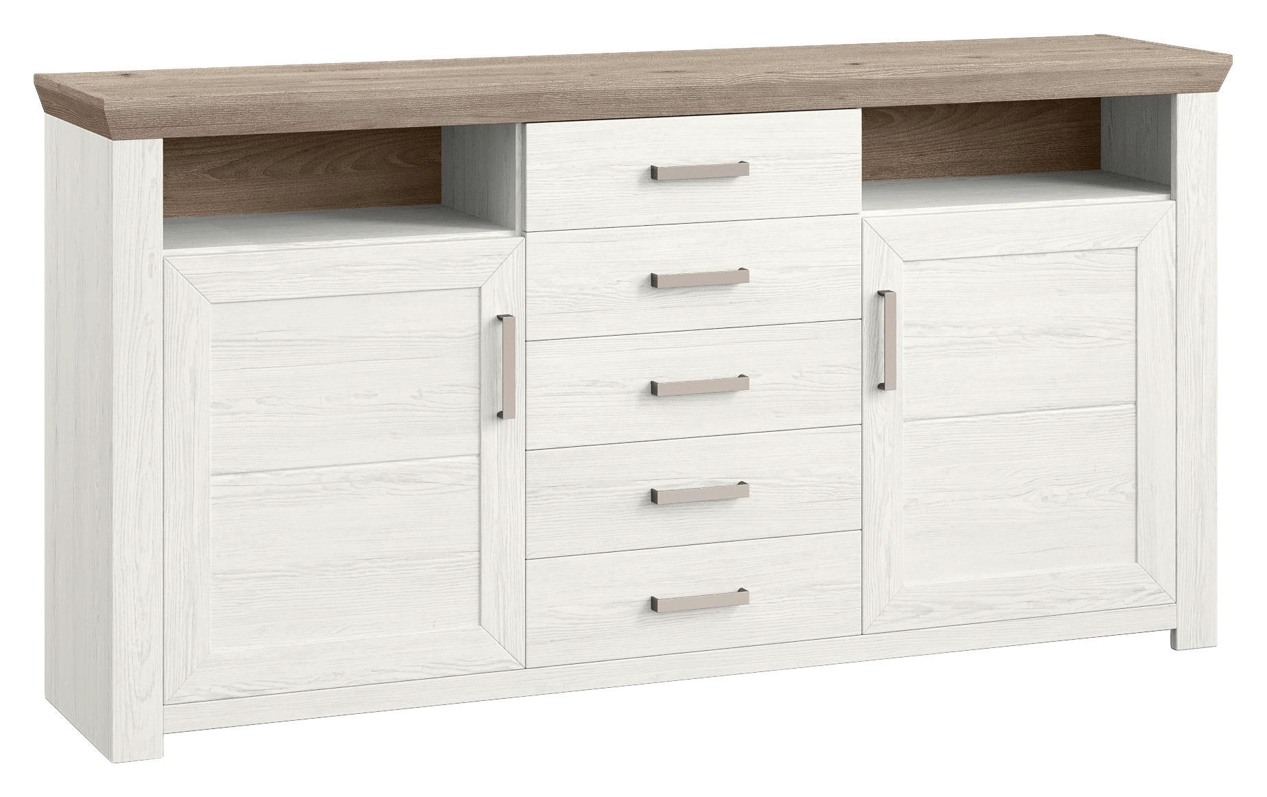 SIDEBOARD Weiß, Eichefarben - Eichefarben/Weiß, Design, Holzwerkstoff/Metall (184,1/94,6/44,2cm) - SetOne by Musterring
