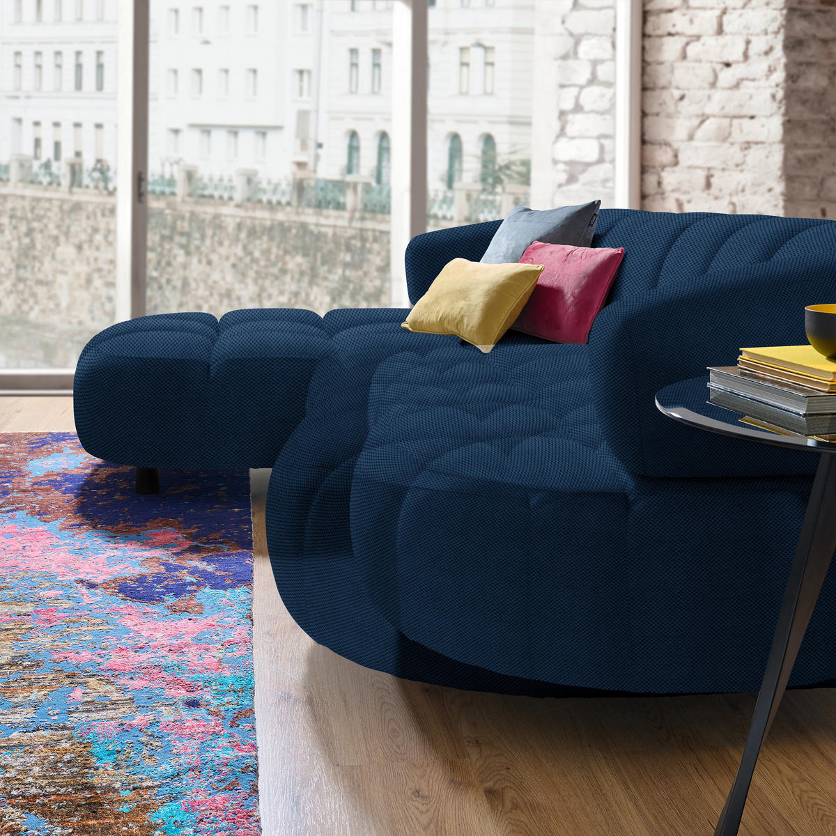 ECKSOFA in Webstoff Royalblau  183/284 cm  - Royalblau/Schwarz, Design, Holz/Textil (183/284cm) - Welnova