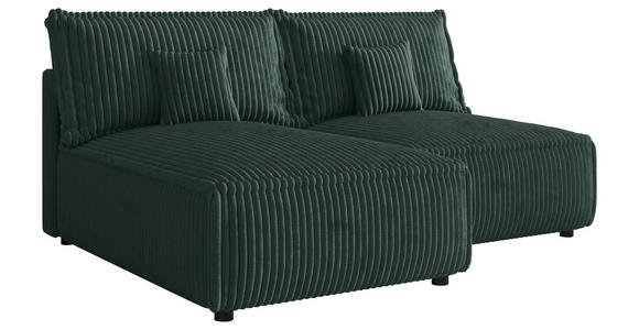 ECKSOFA Dunkelgrün Cord Zierkissen, Rückenkissen, Schlaffunktion, Rücken echt  - Dunkelgrün/Schwarz, MODERN, Kunststoff/Textil (153/200cm) - Xora