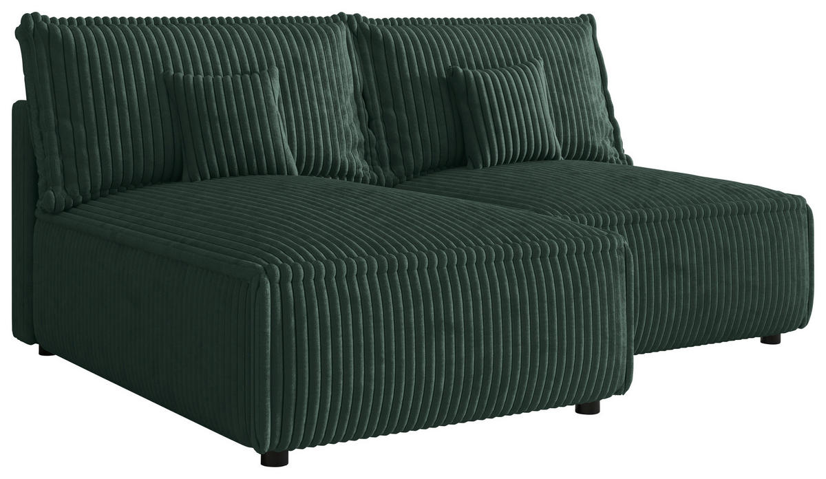 ECKSOFA Dunkelgrün Cord Zierkissen, Rückenkissen, Schlaffunktion, Rücken echt  - Dunkelgrün/Schwarz, MODERN, Kunststoff/Textil (153/200cm) - Xora
