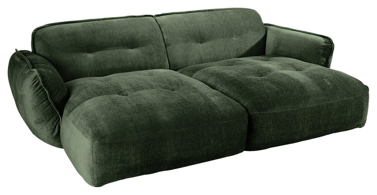 BIGSOFA in Chenille Dunkelgrün  - Dunkelgrün/Schwarz, Modern, Kunststoff/Textil (285/87/184cm) - Trendmanufaktur