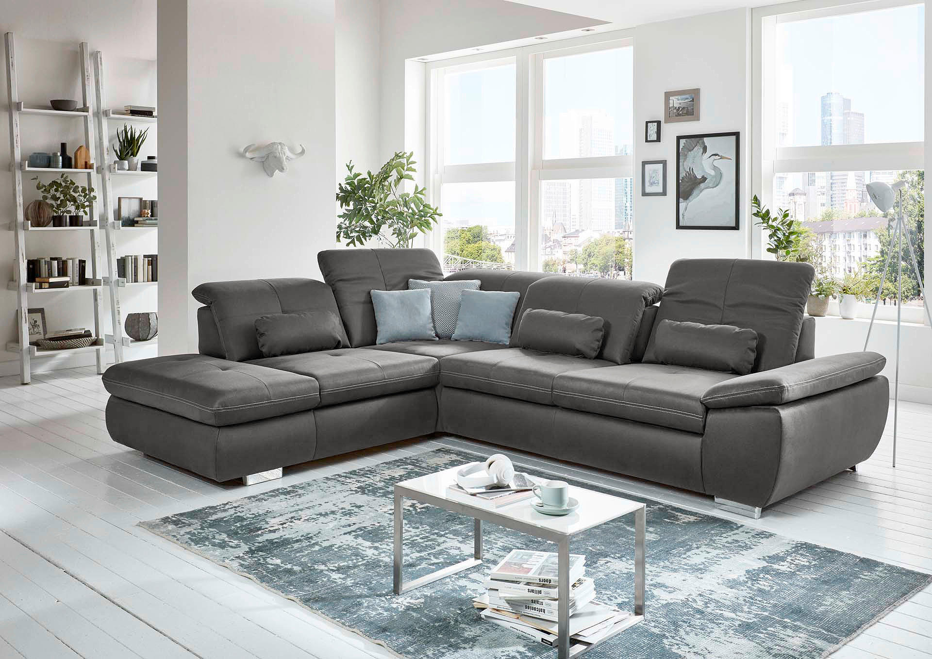 ECKSOFA in Mikrofaser Anthrazit  - Anthrazit/Silberfarben, Design, Textil/Metall (260/320cm) - Beldomo Speed