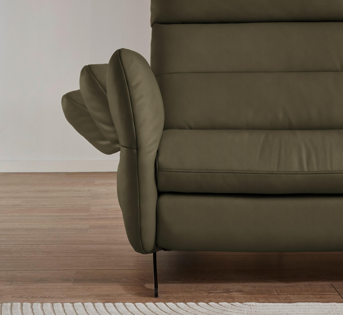 ECKSOFA in Echtleder Olivgrün  - Schwarz/Olivgrün, Design, Leder/Metall (300/157cm) - Dieter Knoll