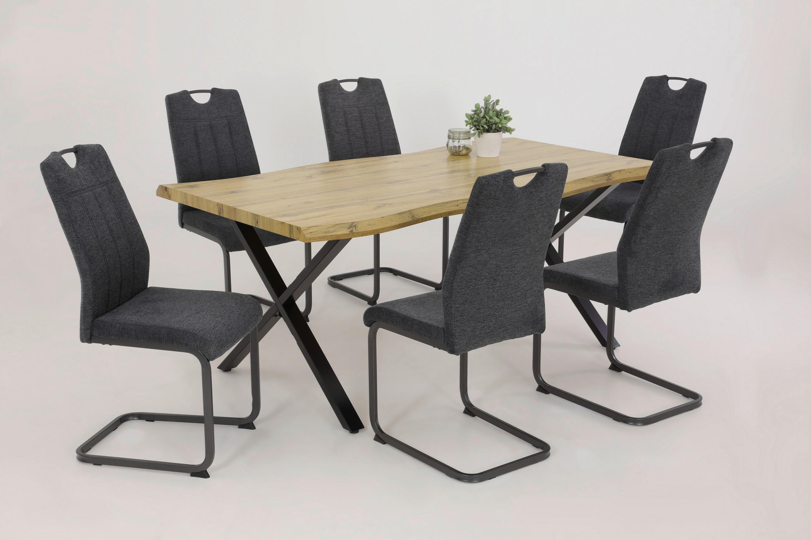 SCHWINGSTUHL-SET 2 Stück  in Stahl Webstoff  - Anthrazit/Grau, MODERN, Textil/Metall (44/100/59cm) - MID.YOU