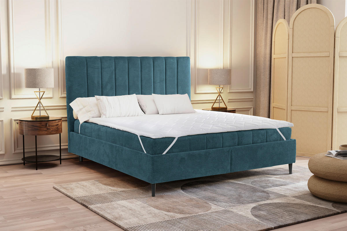 POLSTERBETT Matratze, Lattenrost 180/200 cm  in Hellblau  - Creme/Schwarz, LIFESTYLE, Holz/Textil (180/200cm) - Livetastic