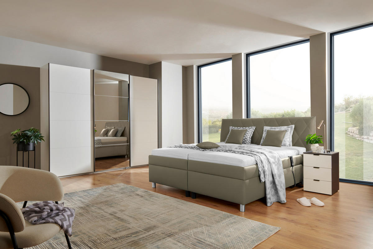 POLSTERBETT 160/200 cm  in Greige  - Weiss/Greige, Konventionell, Holz/Textil (160/200cm) - Esposa