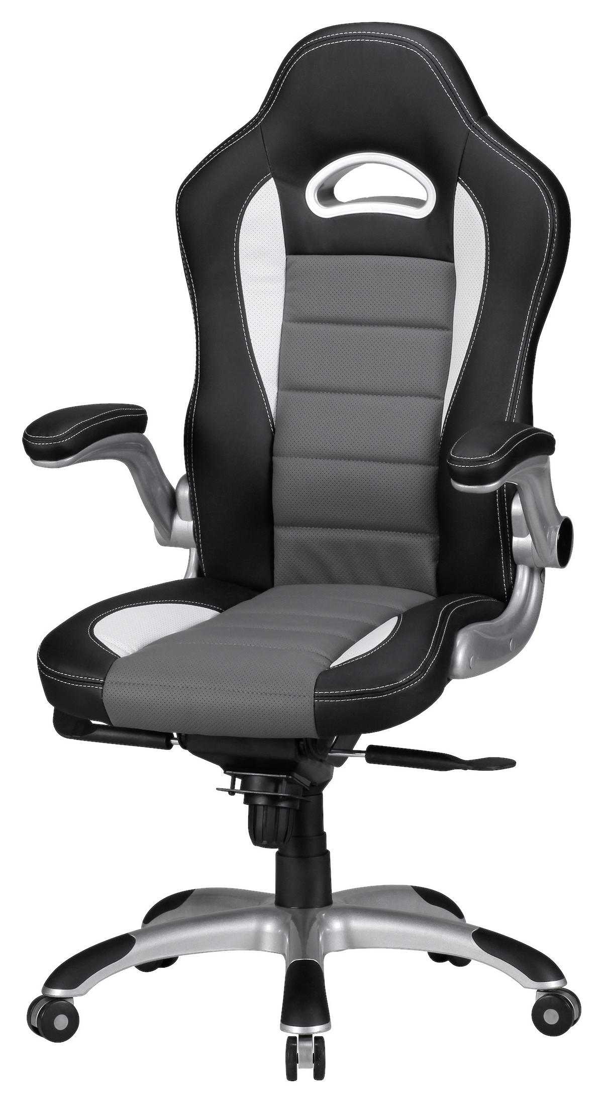 GAMINGSTUHL  in Lederlook, Webstoff Grau, Schwarz  - Alufarben/Schwarz, Modern, Kunststoff/Textil (70/120/70cm) - MID.YOU