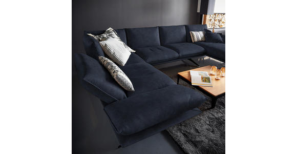 WOHNLANDSCHAFT in Echtleder Dunkelblau - Schwarz/Dunkelblau, Natur, Leder/Metall (217/359/155cm) - Dieter Knoll