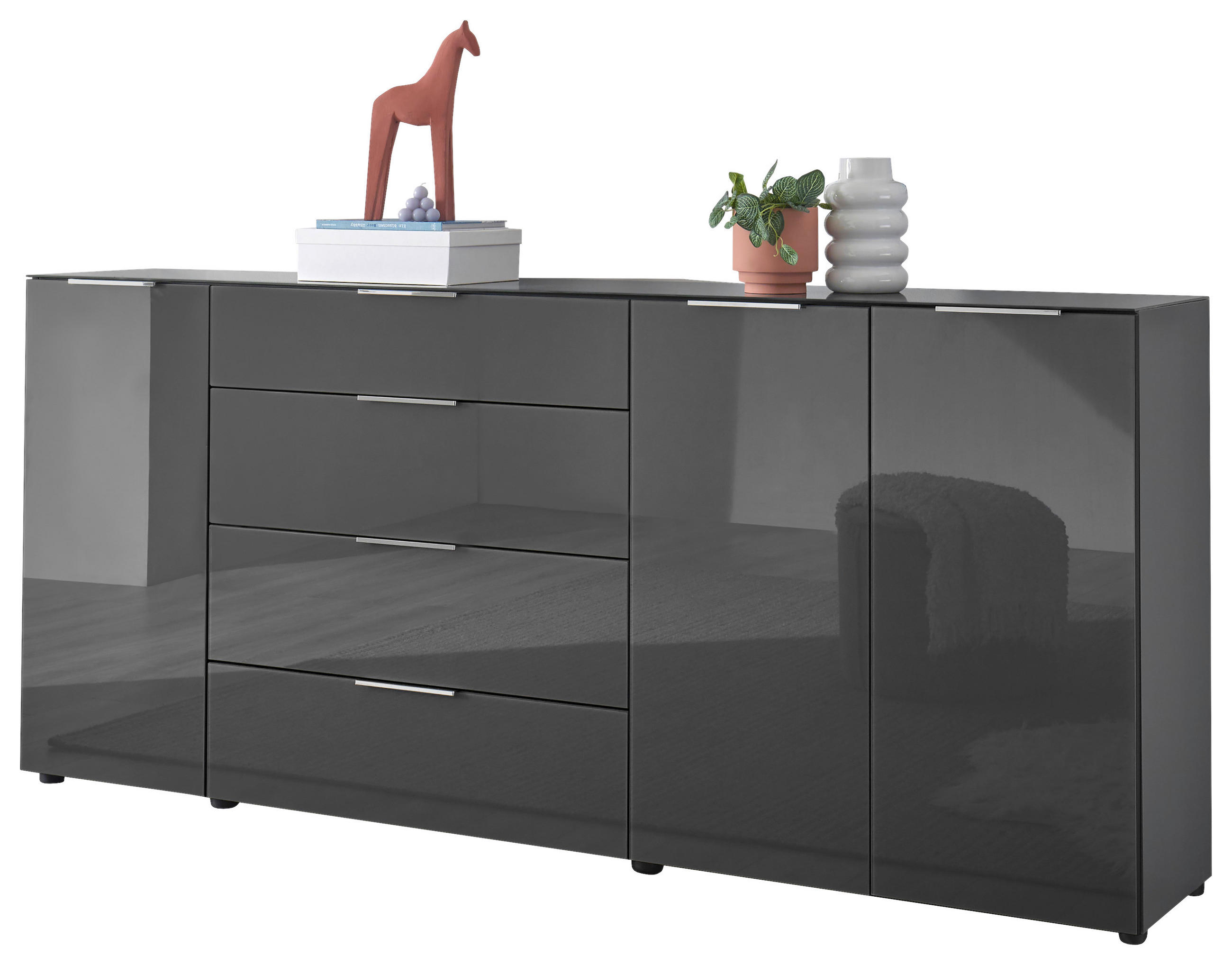 KOMODA, antracit  - barve kroma/črna, Moderno, kovina/umetna masa (226/99/40cm) - MID.YOU