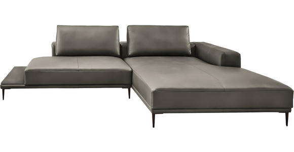 ECKSOFA  in Echtleder Grau  304/201 cm  - Schwarz/Grau, Design, Leder/Metall (304/201cm) - Belluti