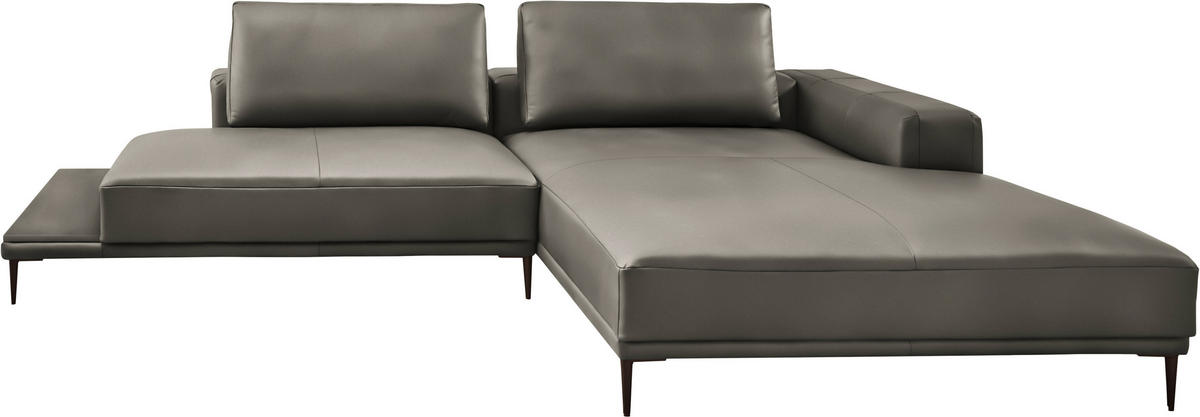 ECKSOFA  in Echtleder Grau  304/201 cm  - Schwarz/Grau, Design, Leder/Metall (304/201cm) - Belluti