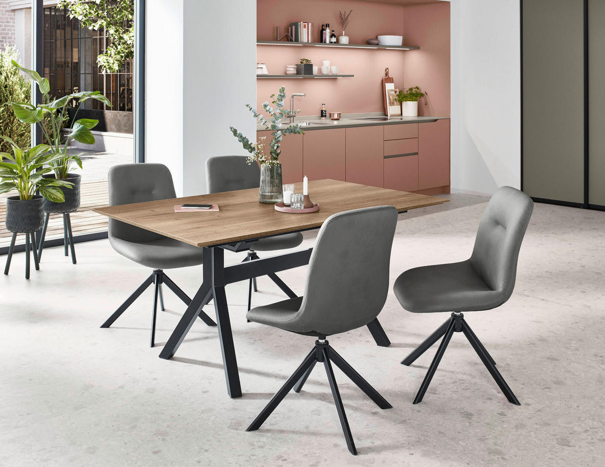 ESSTISCH in Holz, Metall 200-300/95/76 cm  - Eiche dunkel/Schwarz, Basics, Holz/Metall (200-300/95/76cm) - Celina Home