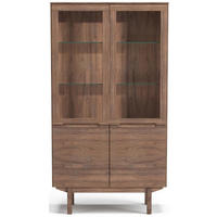VITRINSKÅP  i faner, delar i massivt trä nöt nötfärg, transparent  - nötfärg/transparent, Design, trä/glas (98/182/41cm) - Skovby