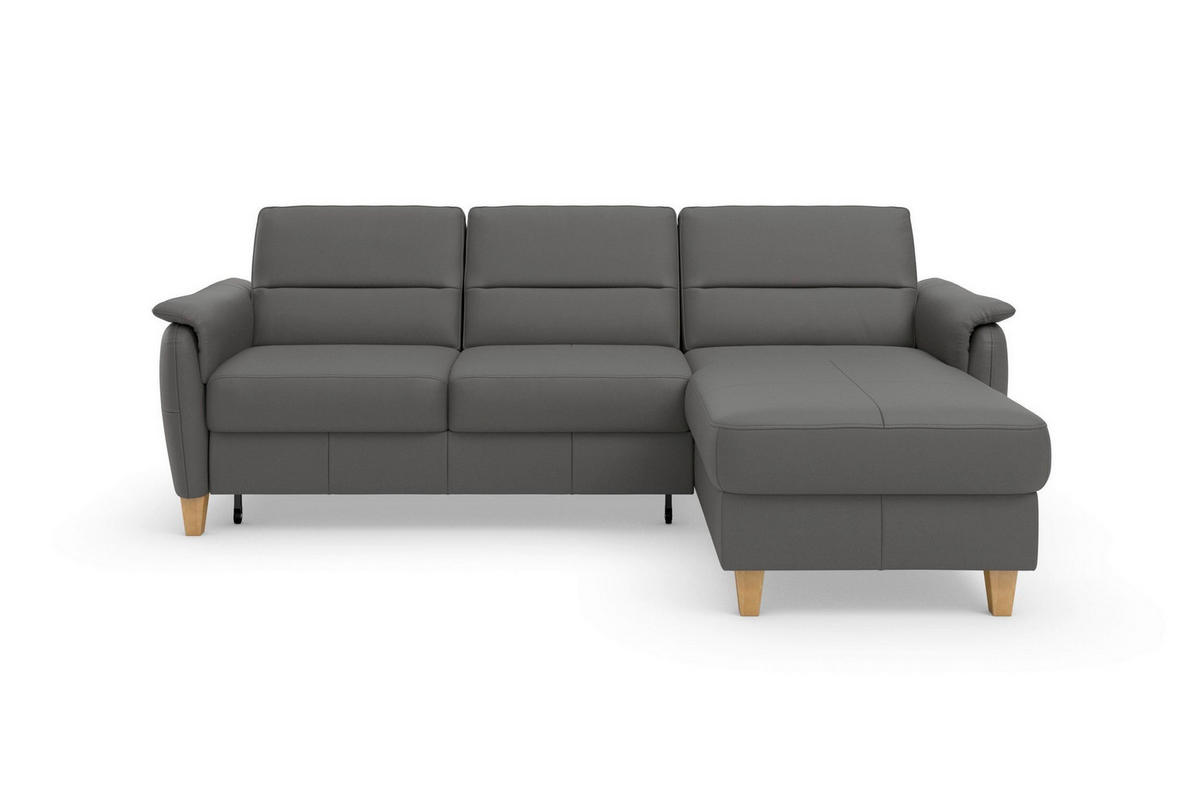 ECKSOFA Echtleder Mokka  - Eichefarben/Mokka, Basics, Leder/Holz (244/163cm) - Sit & More