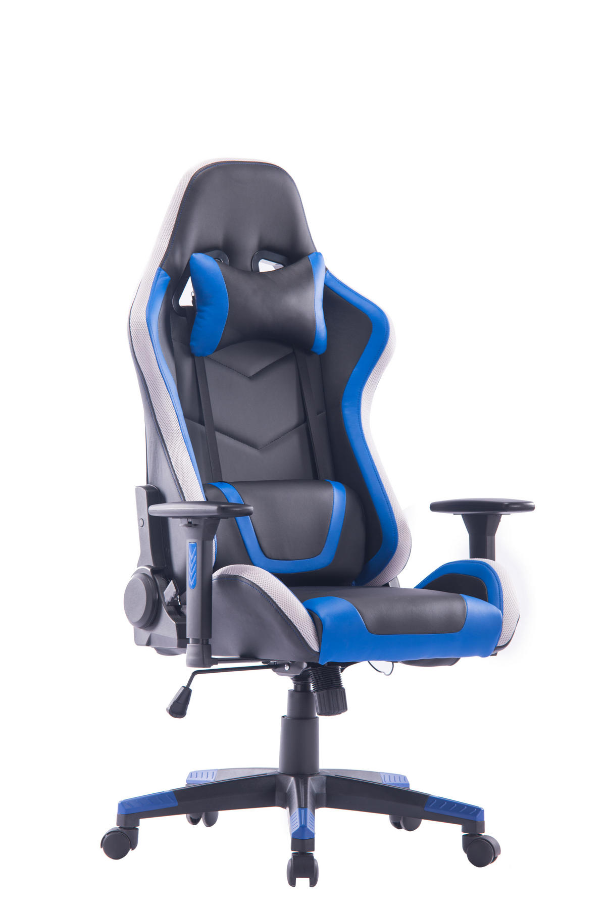 GAMING STOL kovina, umetna masa, tekstil modra, črna, bela  - modra/črna, Design, kovina/umetna masa (68/124-134/60cm) - Novel