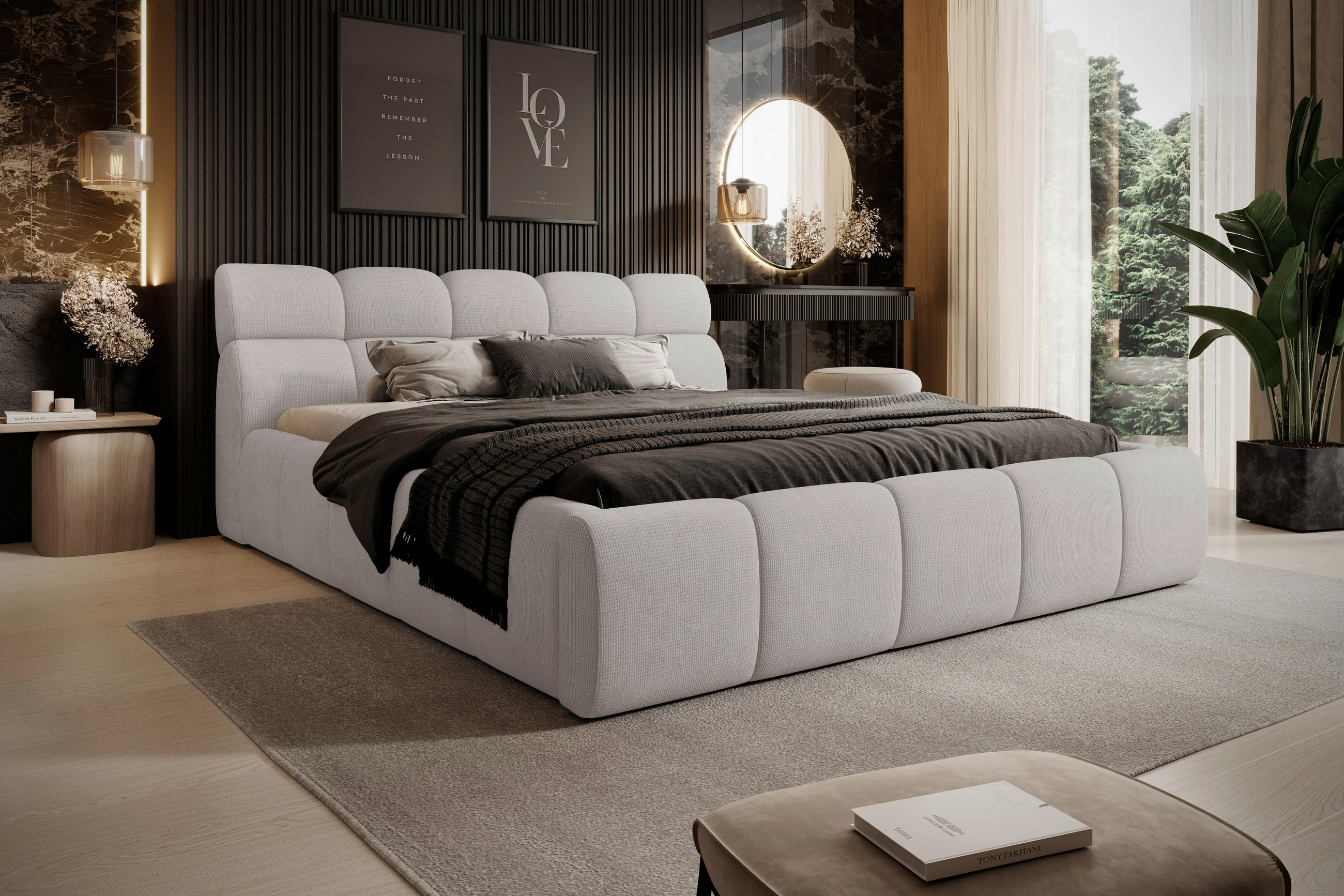 POLSTERBETT 180/200 cm,  in Perlmutt, Lattenrost, Bettkasten,  - Perlmutt/Schwarz, Design, Holz/Kunststoff (180/200cm) - Esposa