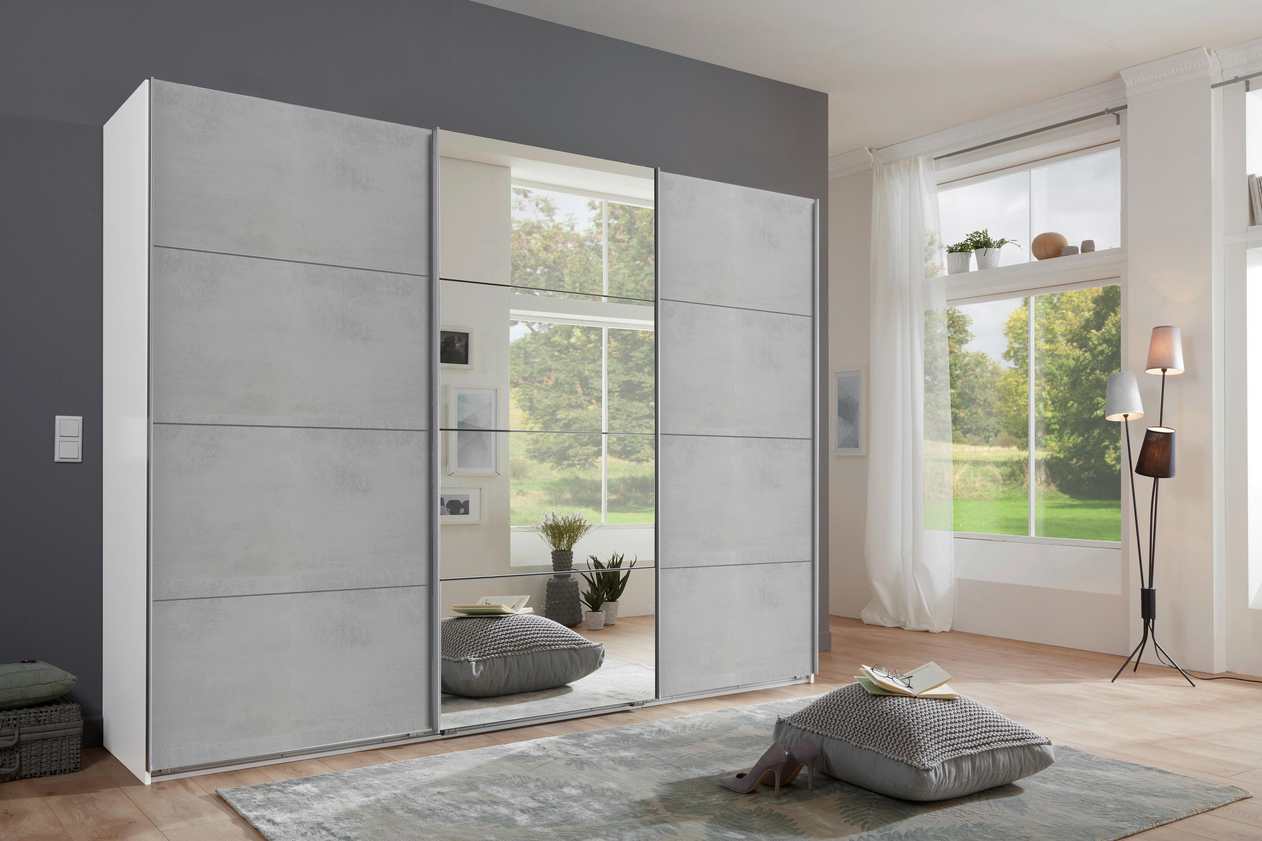 GARDEROB MED SKJUTDÖRRAR 270/210/65 cm 3-dörrar - vit/aluminiumfärg, Design, metall/trämaterial (270/210/65cm) - Carryhome