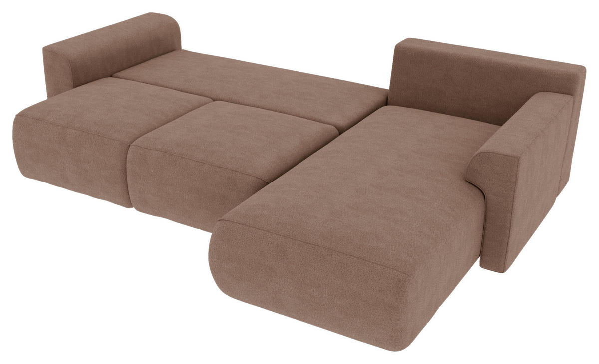 ECKSOFA Taupe Lederlook Zierkissen, Rückenkissen, Bettkasten, Schlaffunktion, Rücken echt, Liegefläche im Originalstoff  - Taupe/Chromfarben, KONVENTIONELL, Kunststoff/Textil (293/195cm) - Carryhome